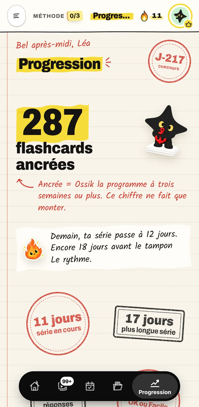 L'écran « Progression » de l'app sur iPhone